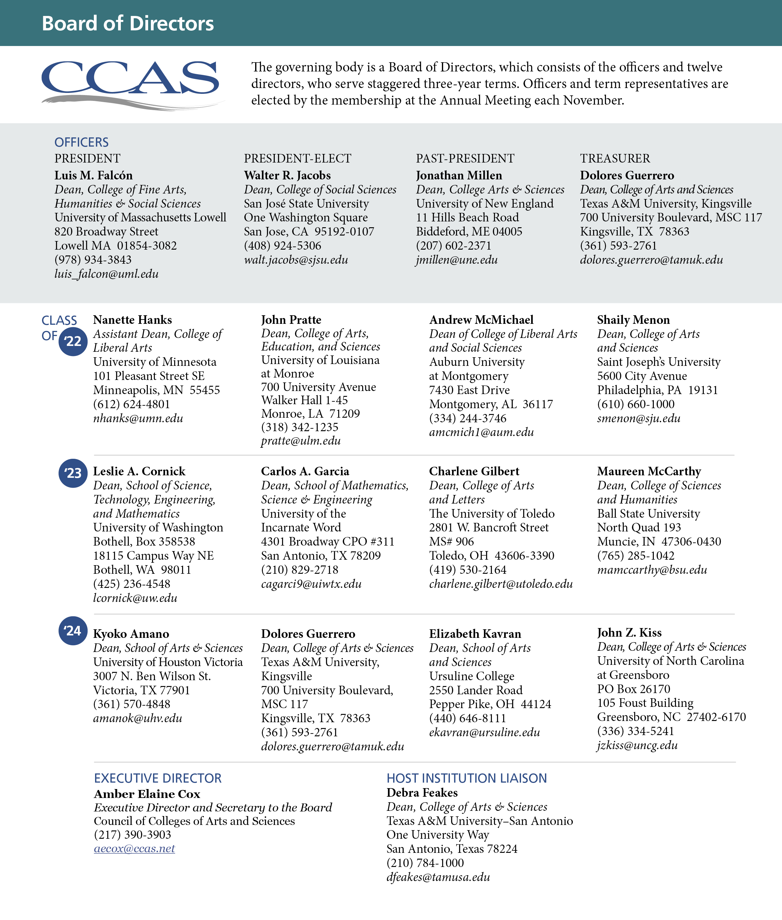 Ccas Board Officers Council Of Colleges Of Arts And Sciences